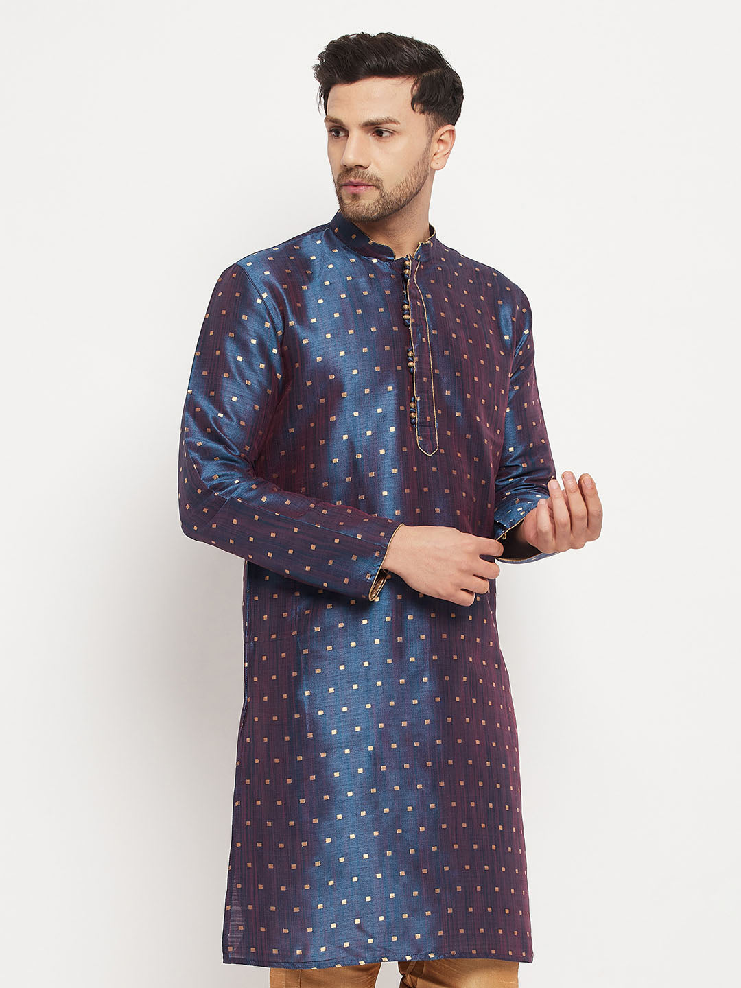 Men's Blue Silk Blend Kurta