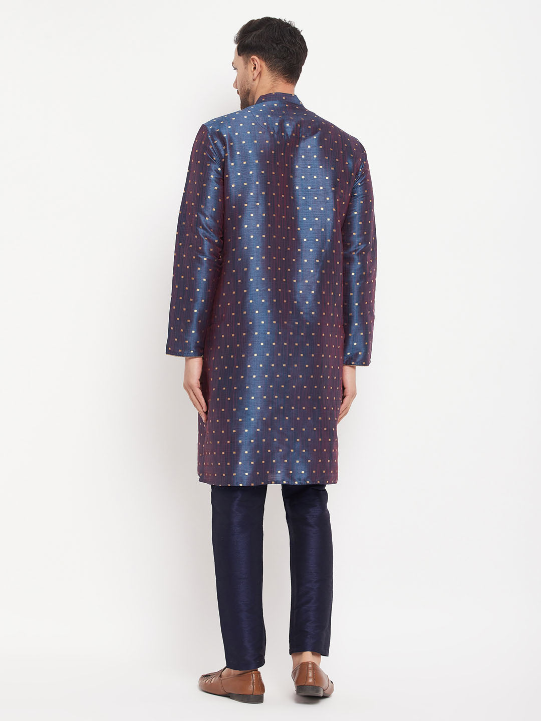 Men's Navy Blue Silk Blend Kurta Pyjama Set