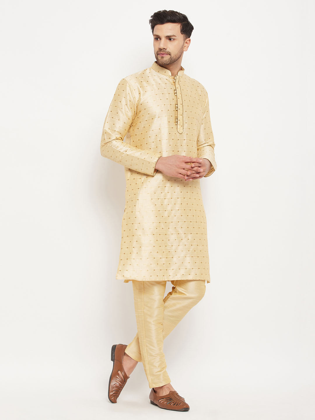 Men's Gold Silk Blend Kurta Pyjama Set