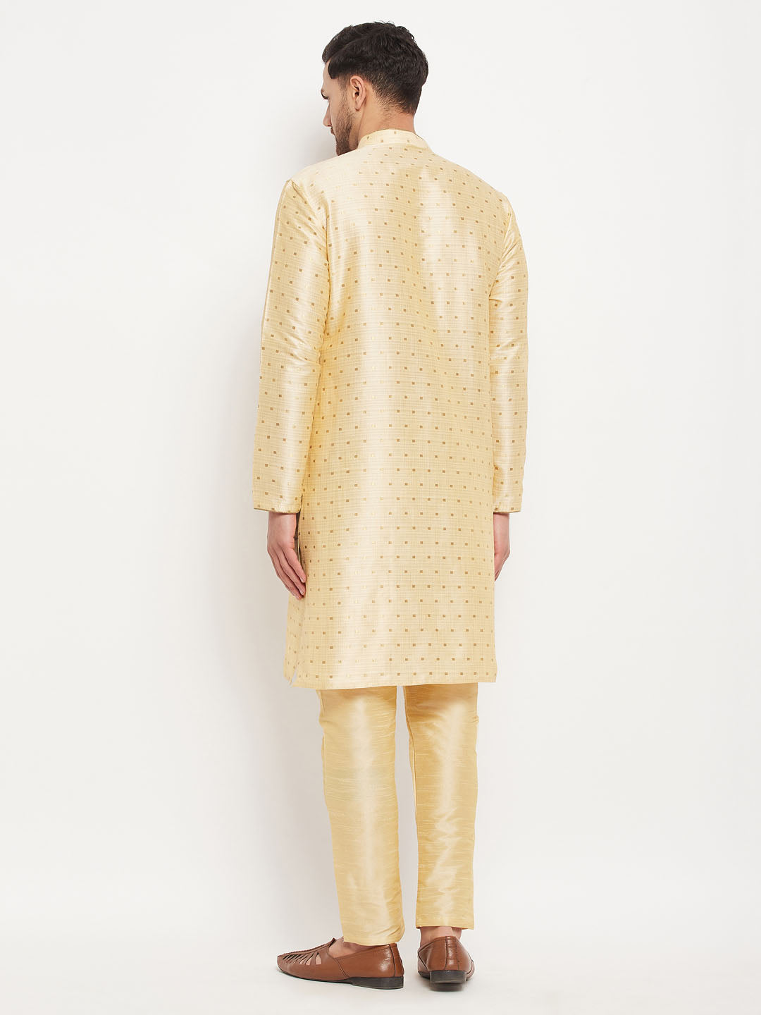 Men's Gold Silk Blend Kurta Pyjama Set