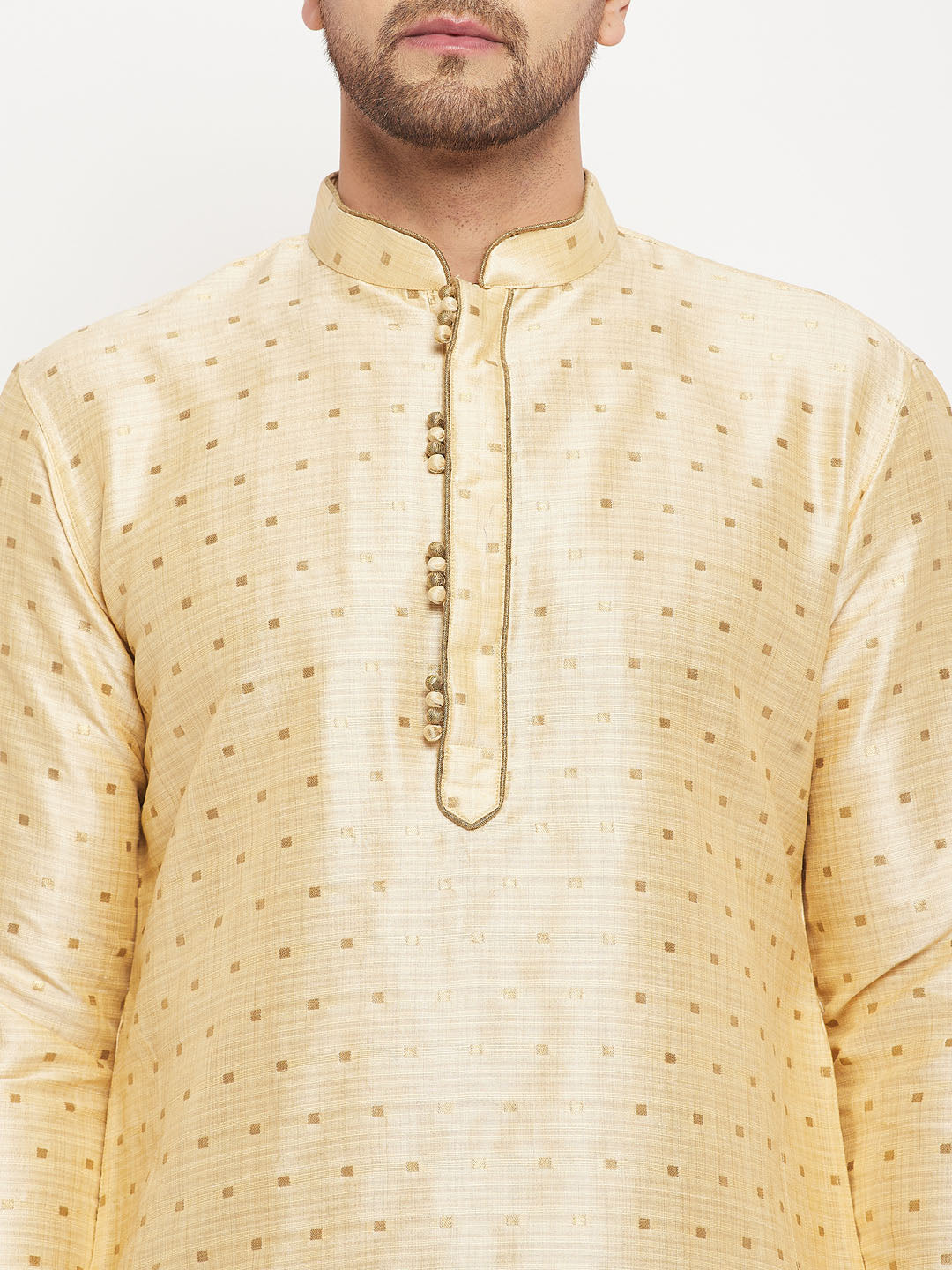 Men's Gold And Rose Gold Silk Blend Kurta Pyjama Set