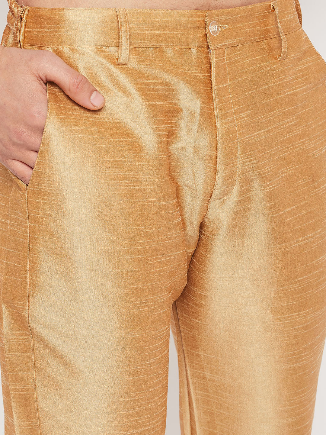 Men's Gold And Rose Gold Silk Blend Kurta Pyjama Set