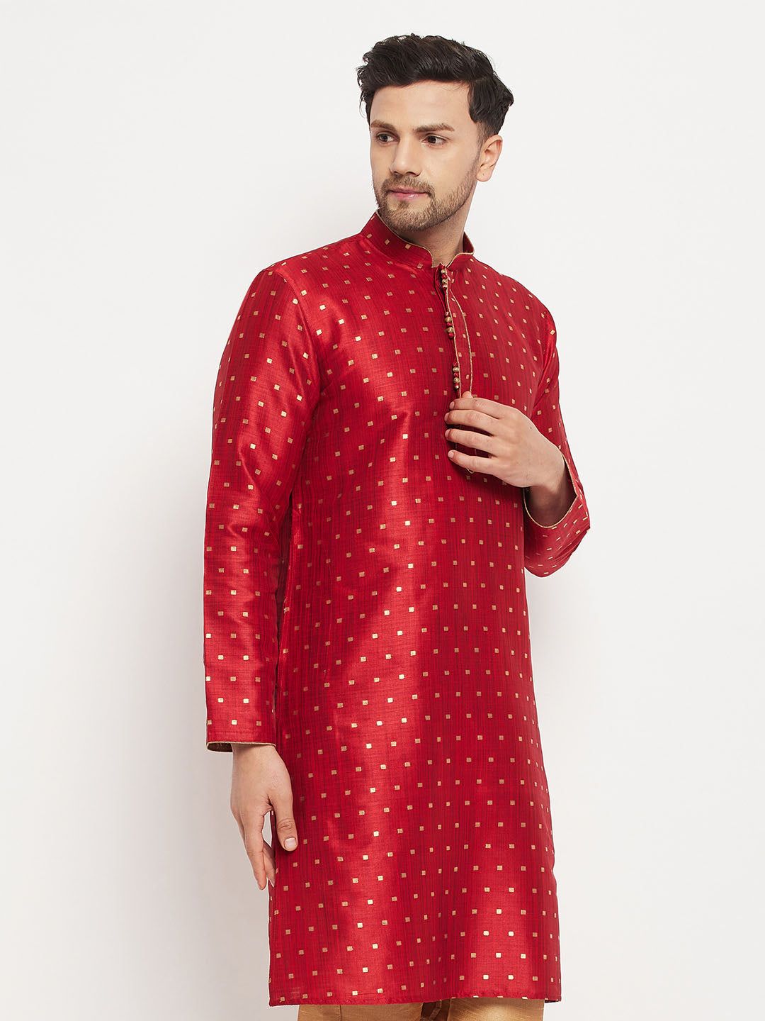 Men's Maroon Silk Blend Kurta