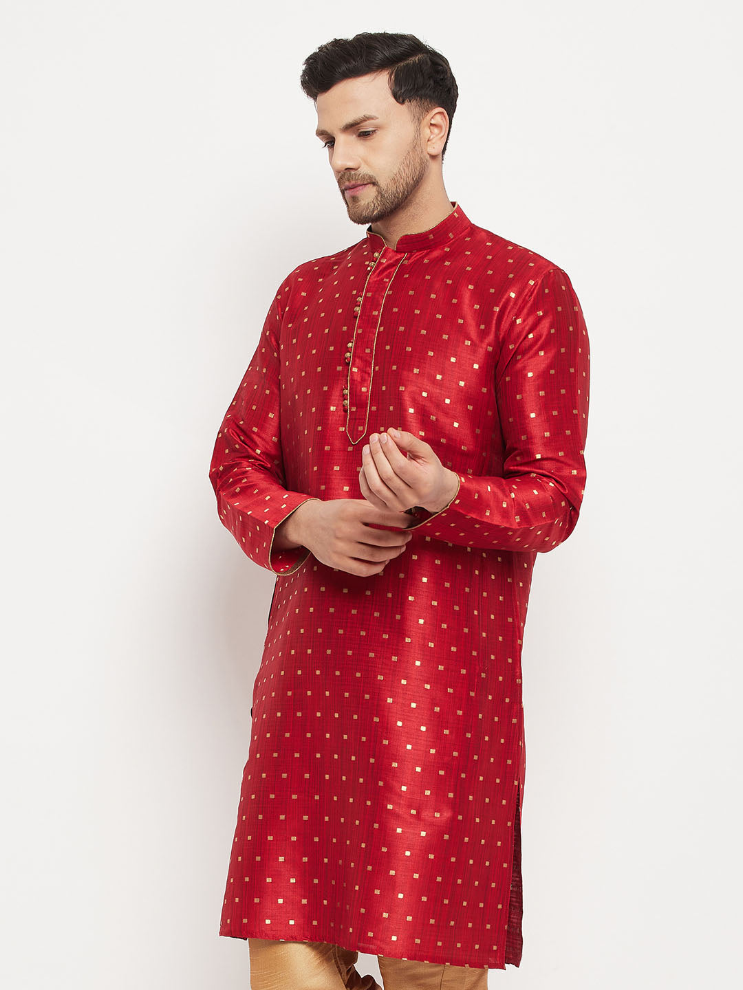 Men's Maroon Silk Blend Kurta