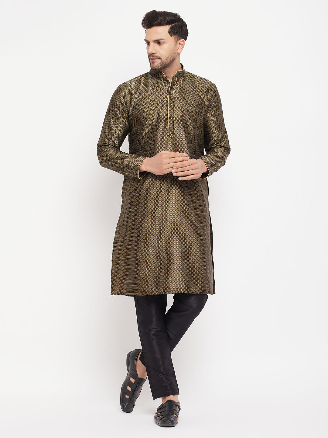 Men's Black Silk Blend Kurta Pyjama Set