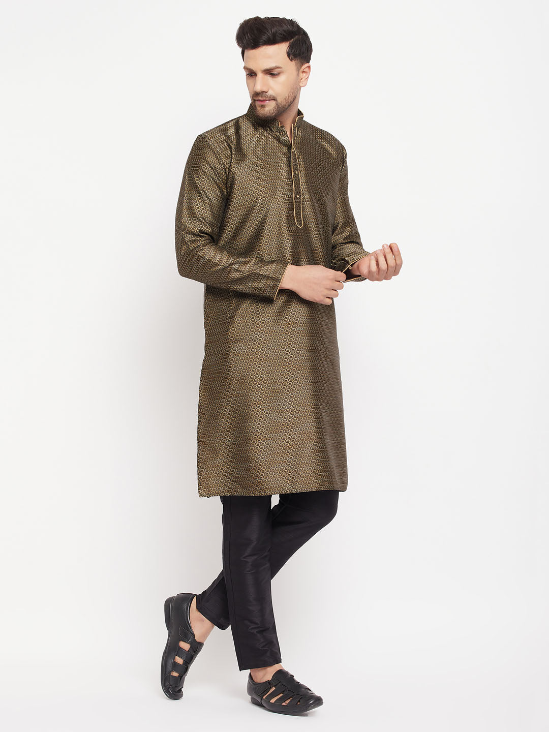 Men's Black Silk Blend Kurta Pyjama Set