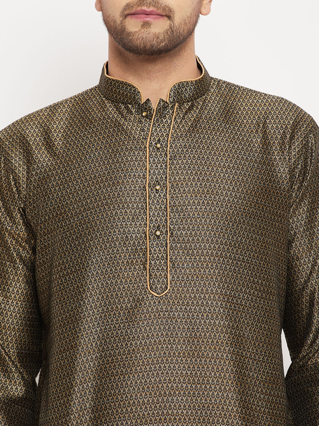 Men's Black And Rose Gold Silk Blend Kurta Pyjama Set