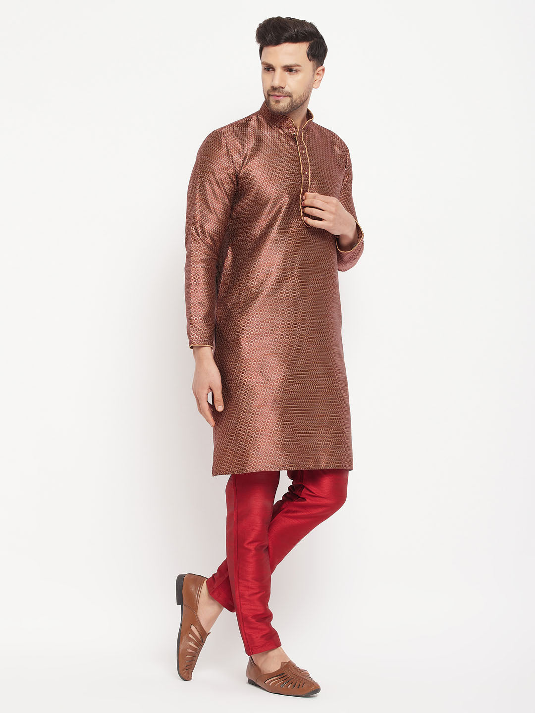 Men's Maroon Silk Blend Kurta Pyjama Set