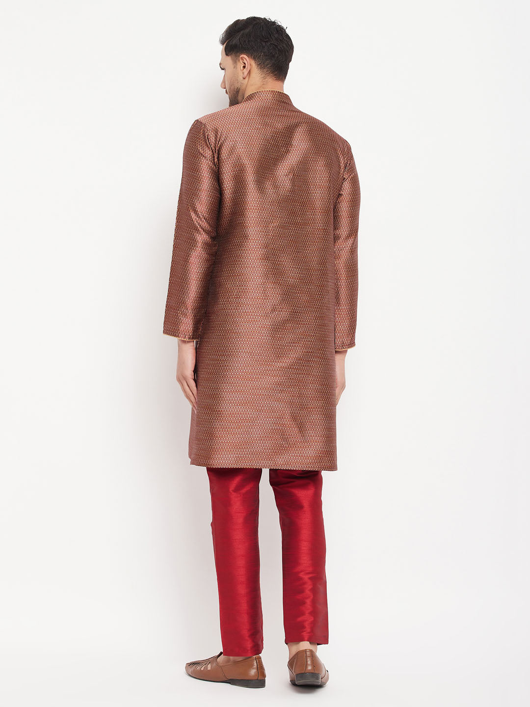 Men's Maroon Silk Blend Kurta Pyjama Set