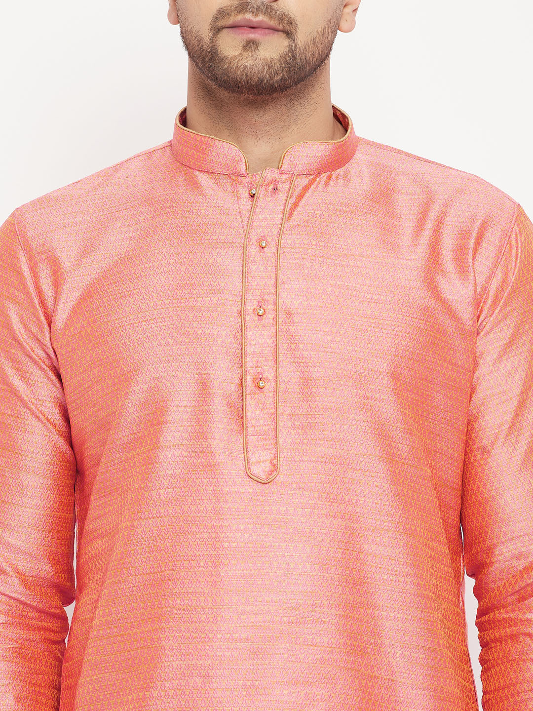 Men's Pink And Maroon Silk Blend Kurta Pyjama Set