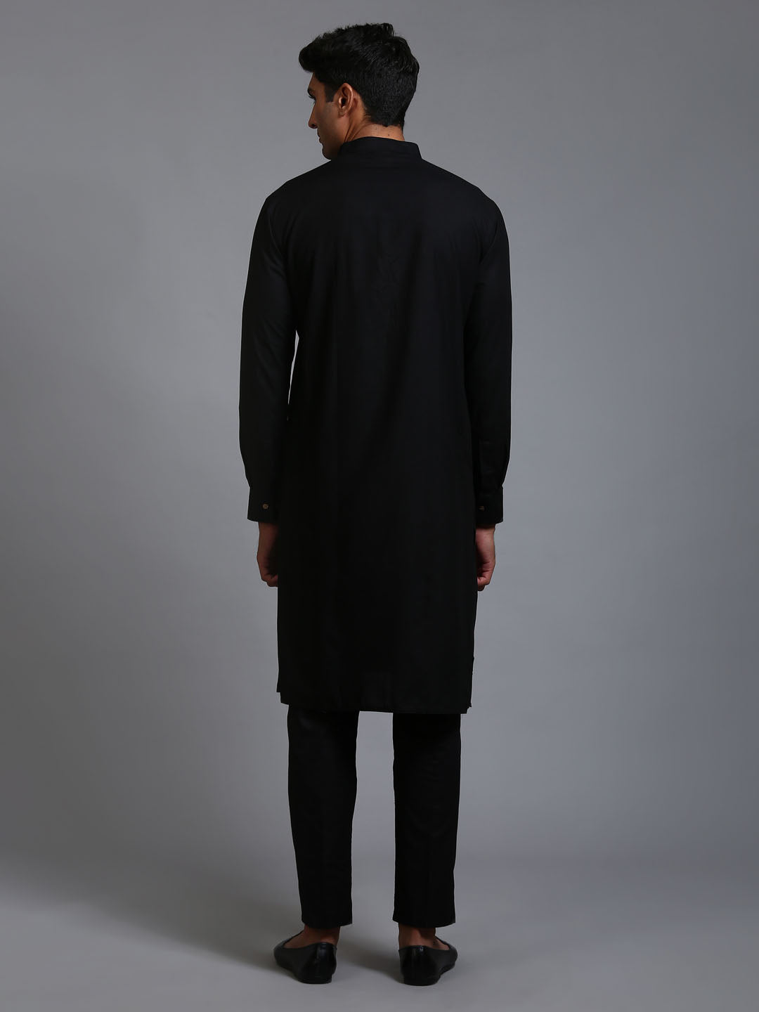 Men's Black Cotton Blend Kurta Pyjama Set