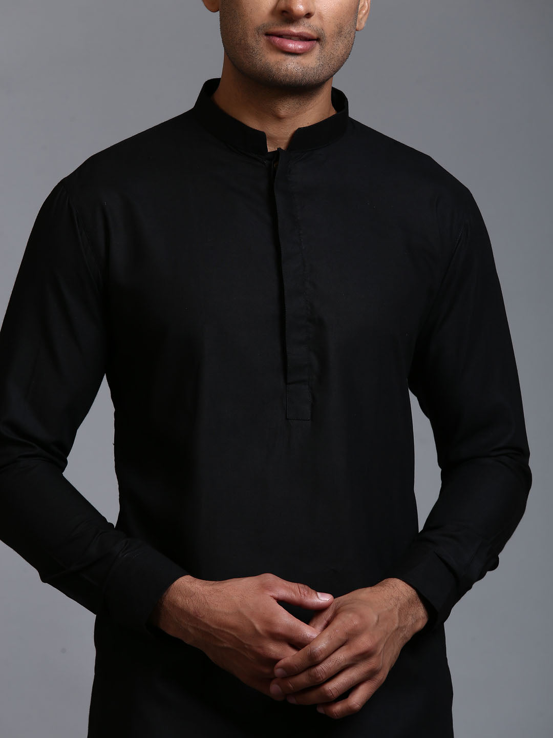 Men's Black Cotton Blend Kurta Pyjama Set