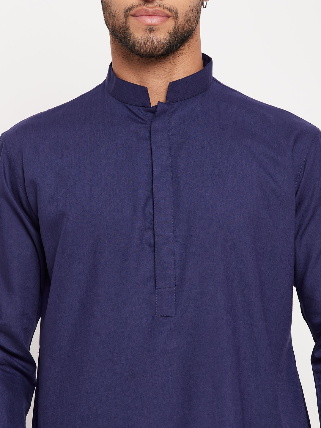 Men's Blue And White Cotton Blend Kurta Pyjama Set