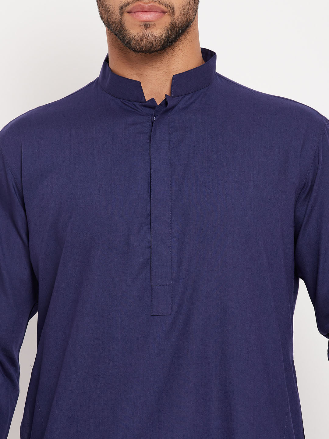 Men's Blue And White Cotton Blend Kurta Pyjama Set