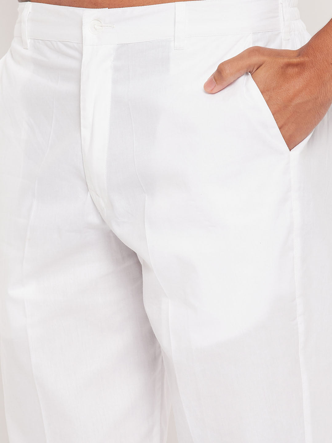 Men's Cream And White Cotton Blend Kurta Pyjama Set