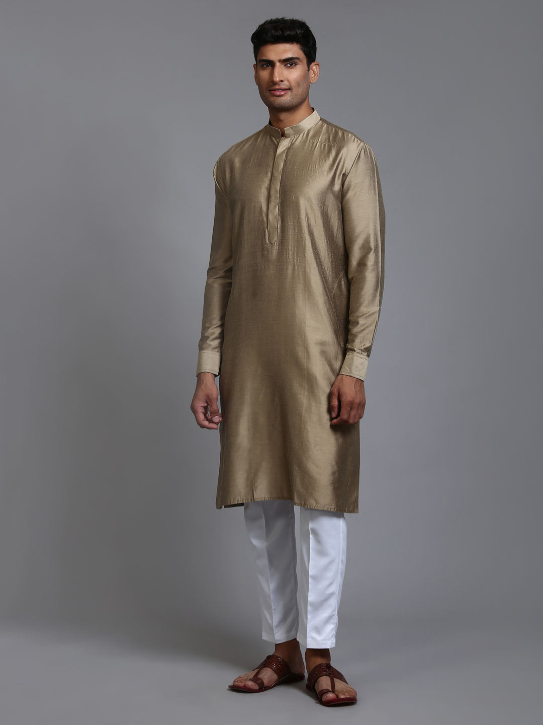 Men's Green And White Cotton Blend Kurta Pyjama Set