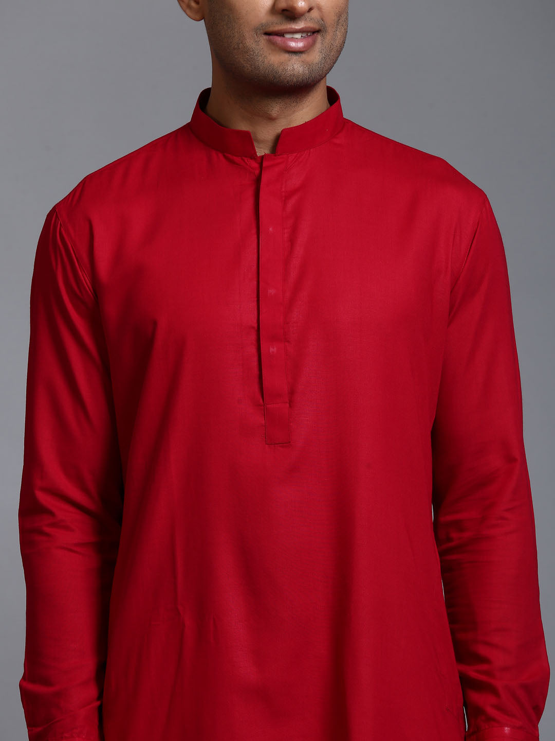 Men's Maroon And White Cotton Blend Kurta Pyjama Set