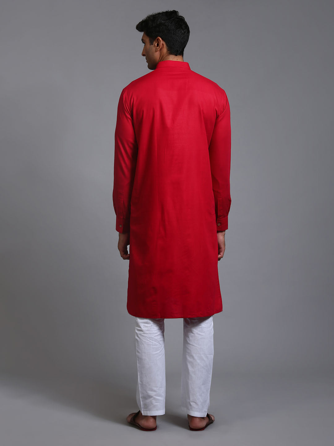 Men's Maroon And White Cotton Blend Kurta Pyjama Set