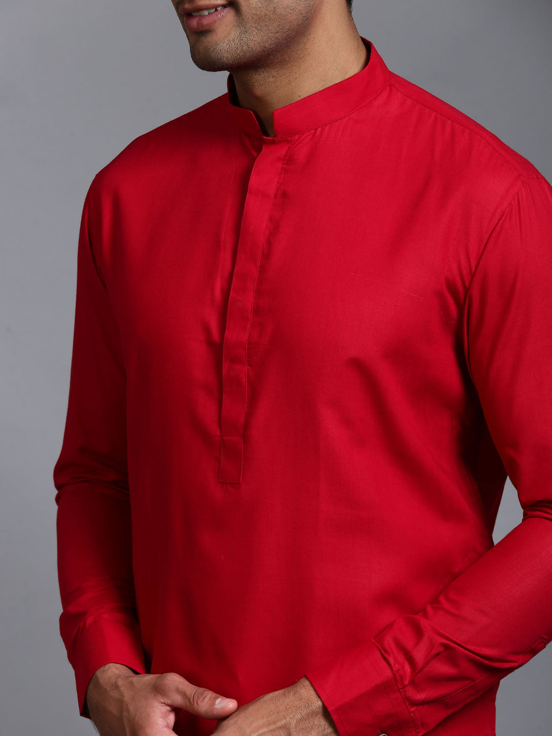 Men's Maroon And White Cotton Blend Kurta Pyjama Set