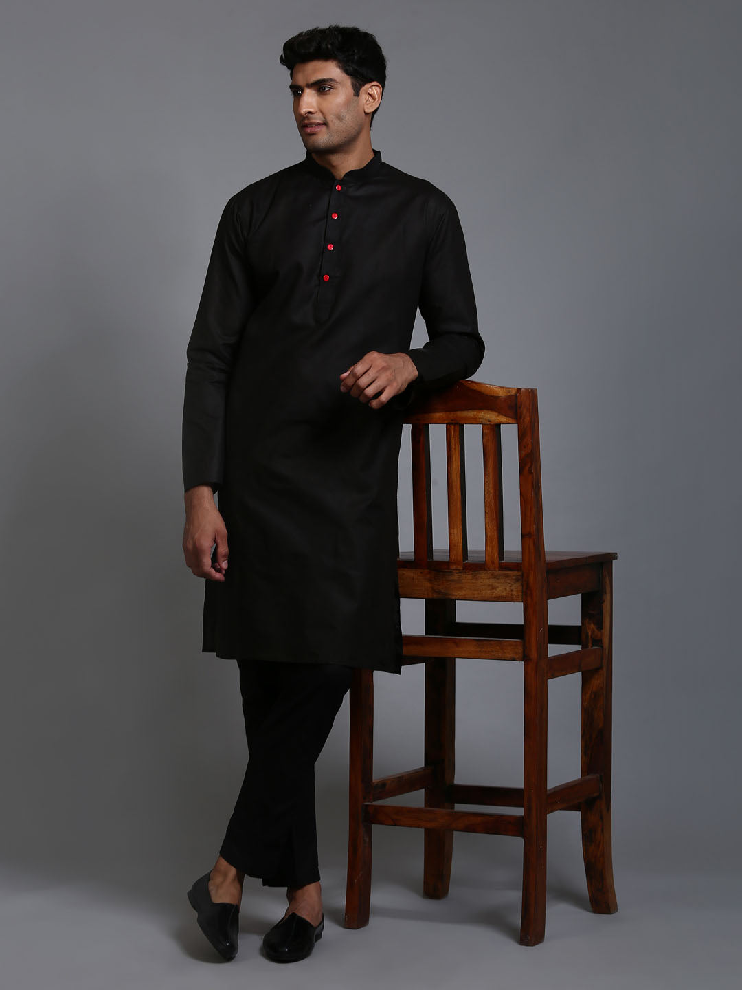 Men's Black Cotton Blend Kurta Pyjama Set