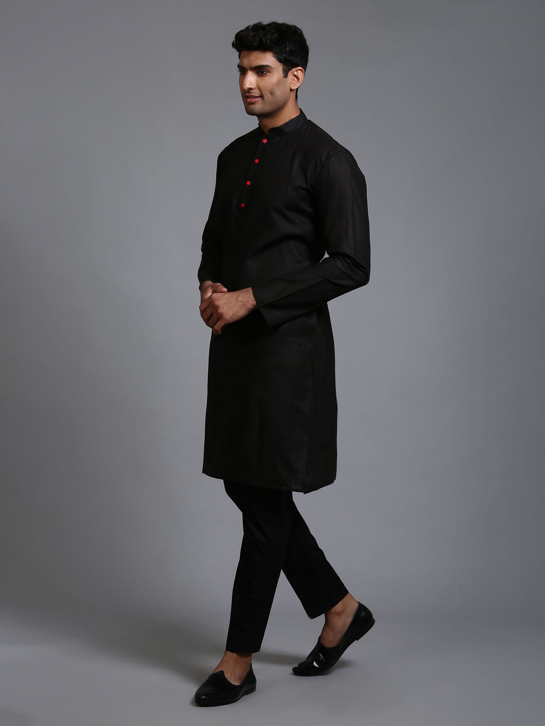 Men's Black Cotton Blend Kurta Pyjama Set