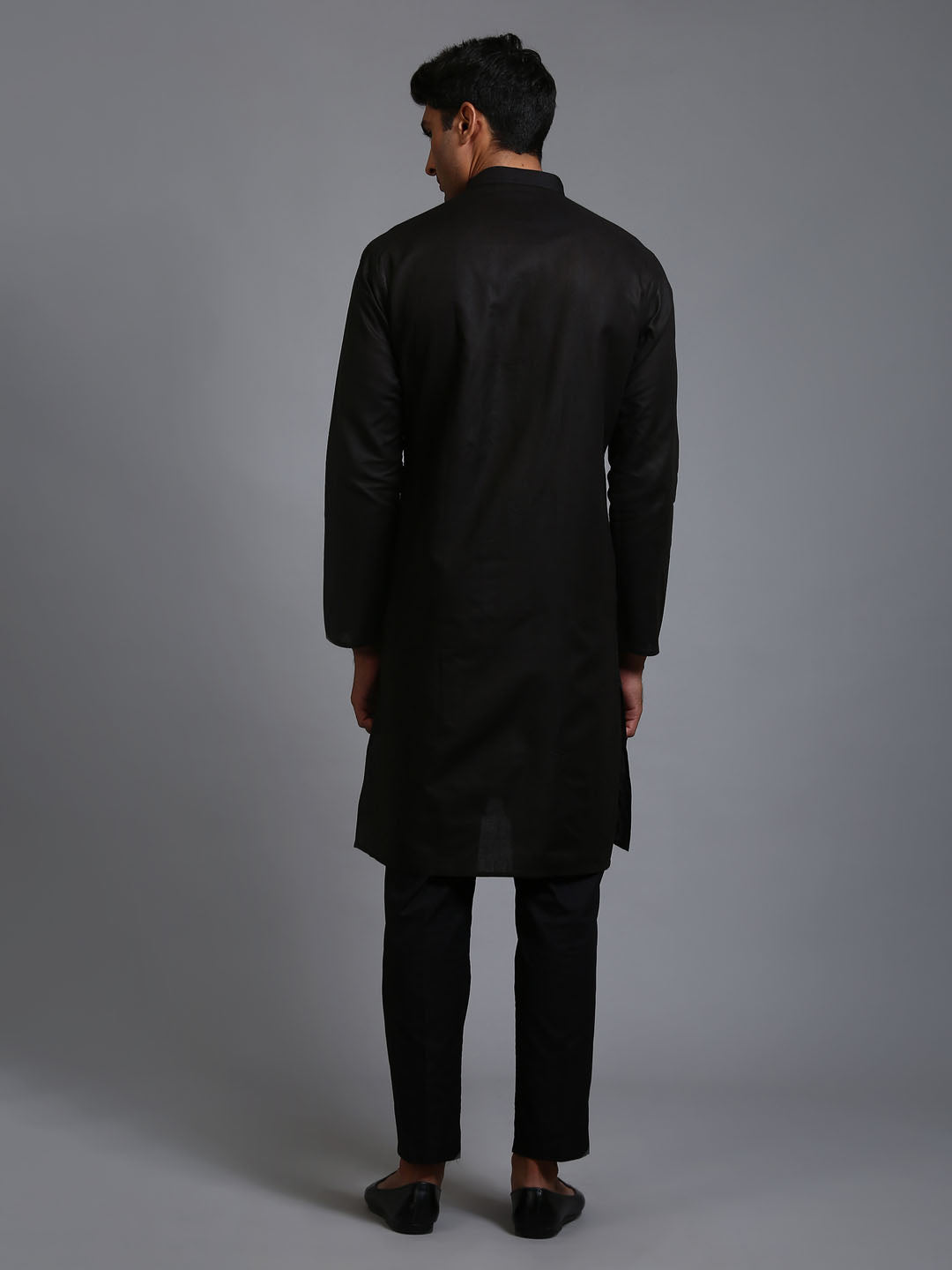 Men's Black Cotton Blend Kurta Pyjama Set