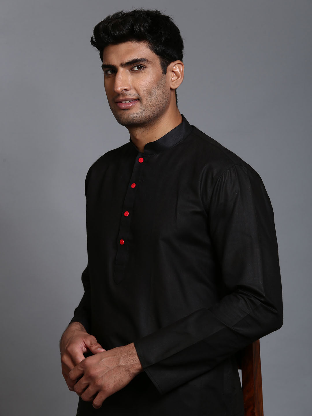 Men's Black Cotton Blend Kurta Pyjama Set