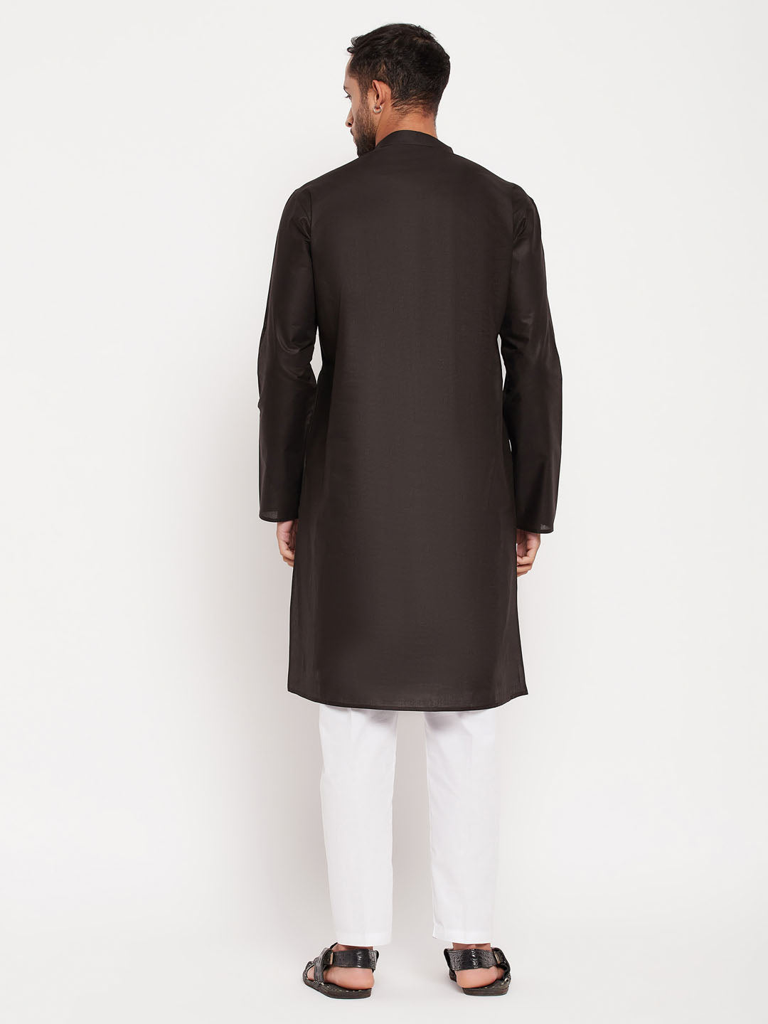 Men's Black And White Cotton Kurta Pyjama Set