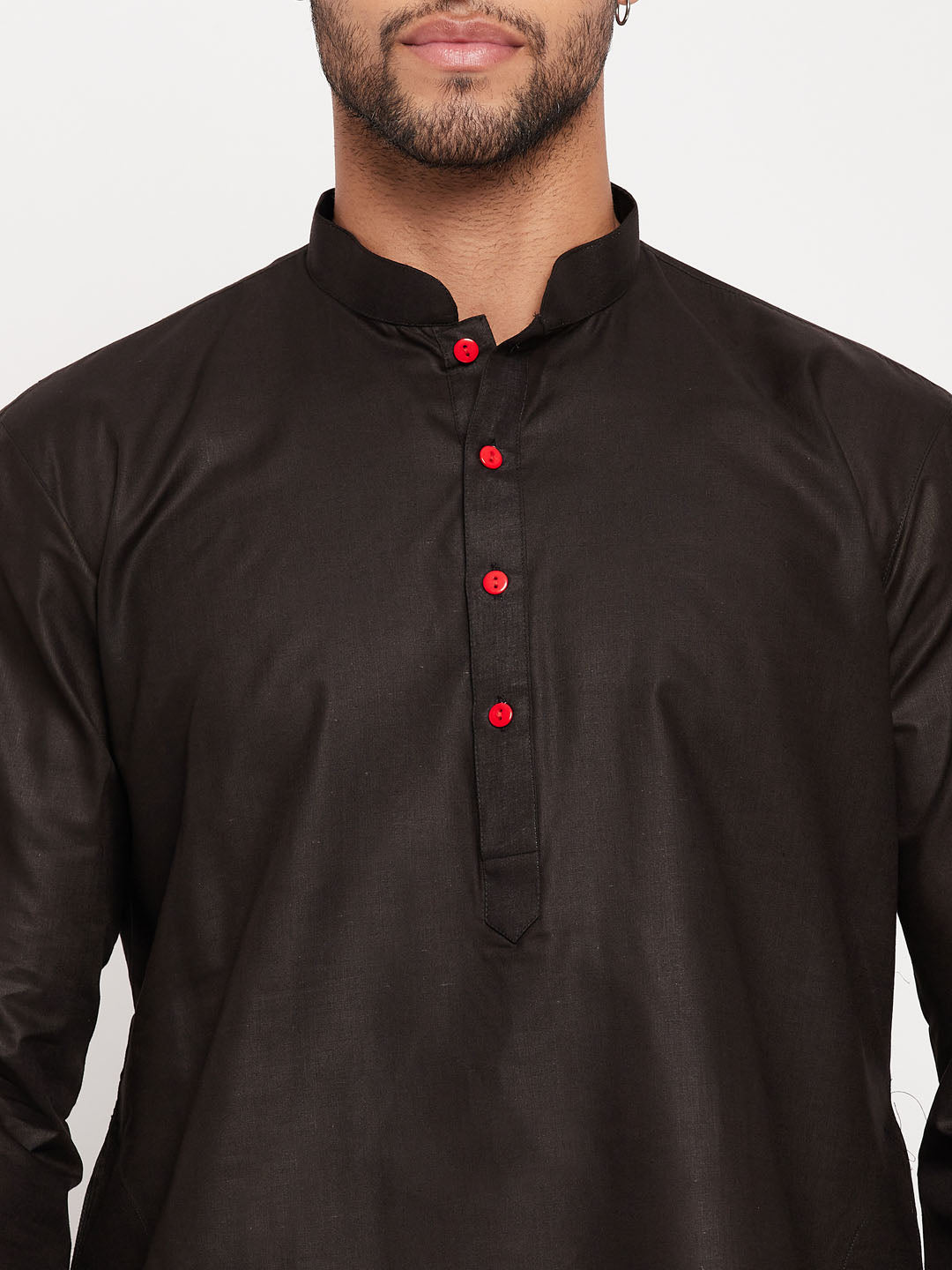 Men's Black And White Cotton Kurta Pyjama Set