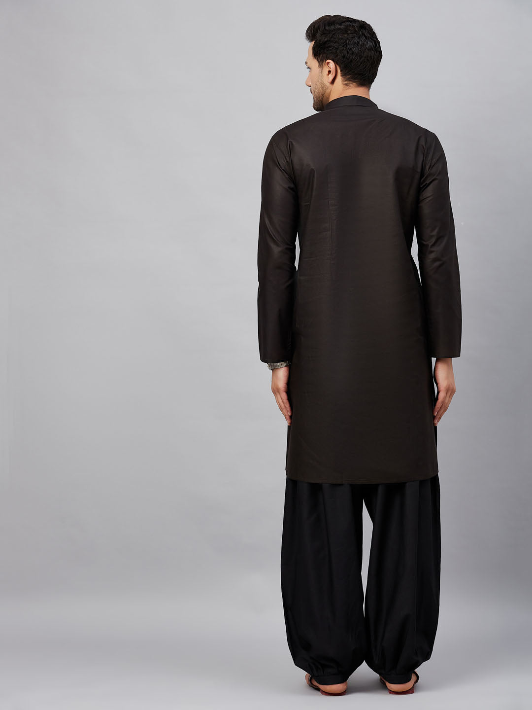 Men's Black Cotton Kurta And Patiala Set