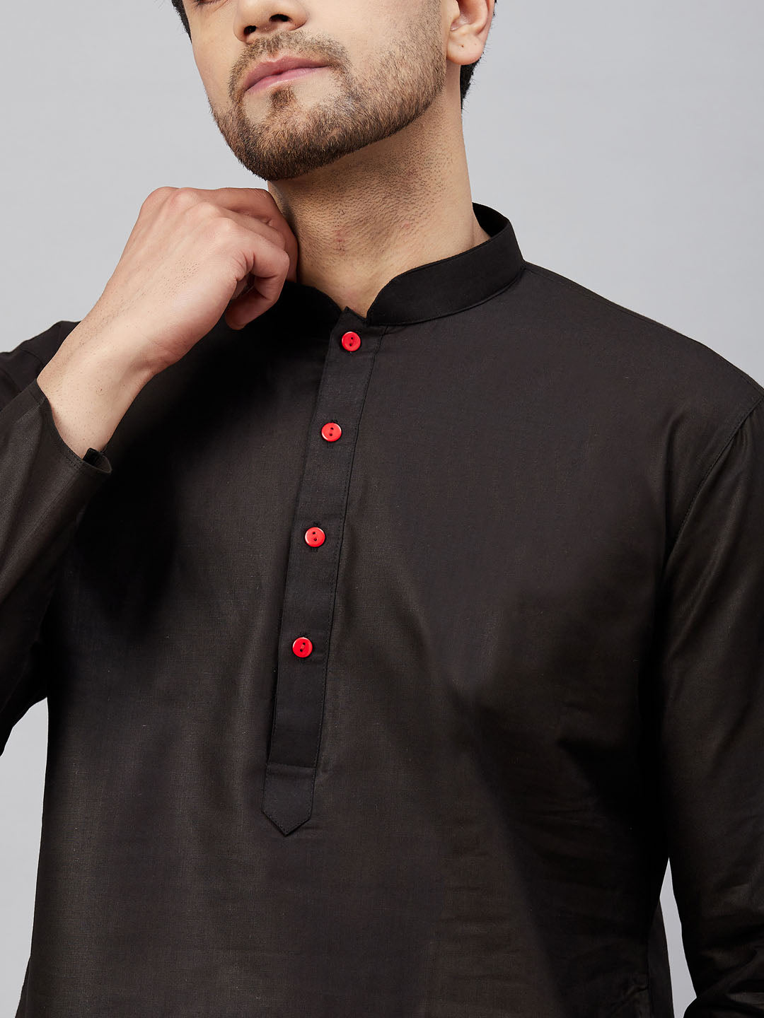 Men's Black Cotton Kurta And Patiala Set