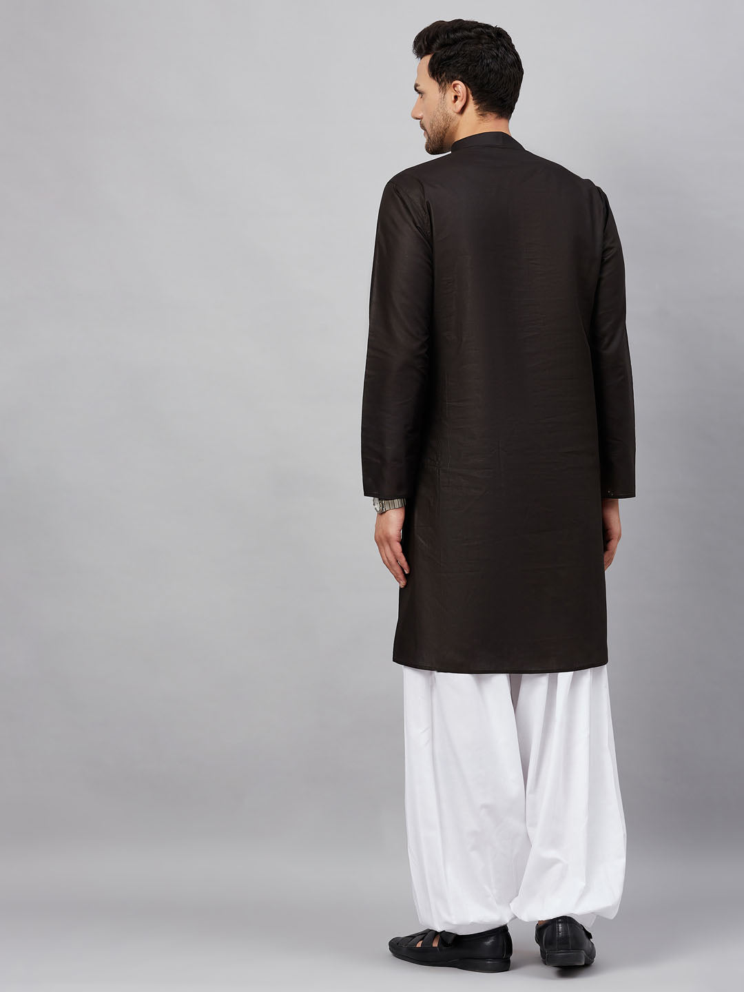 Men's Black And White Cotton Kurta And Patiala Set