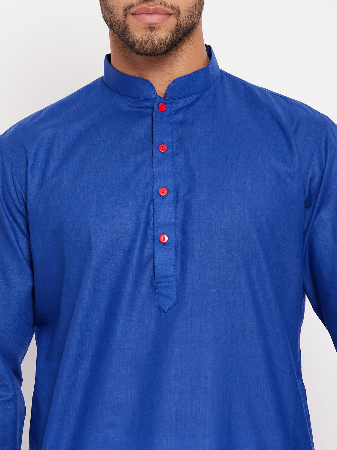 Men's Blue And White Cotton Kurta Pyjama Set