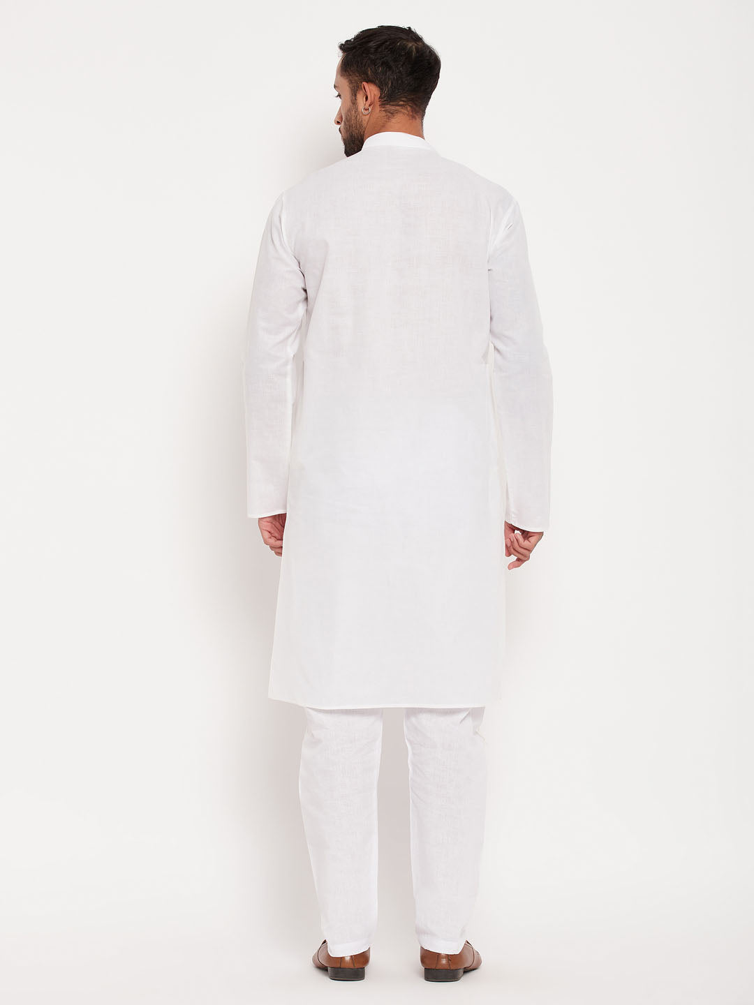 Men's Cream And White Cotton Kurta Pyjama Set