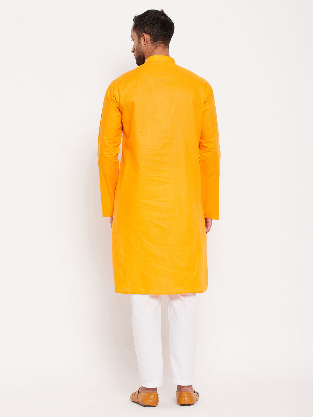 Men's Orange And White Cotton Kurta Pyjama Set