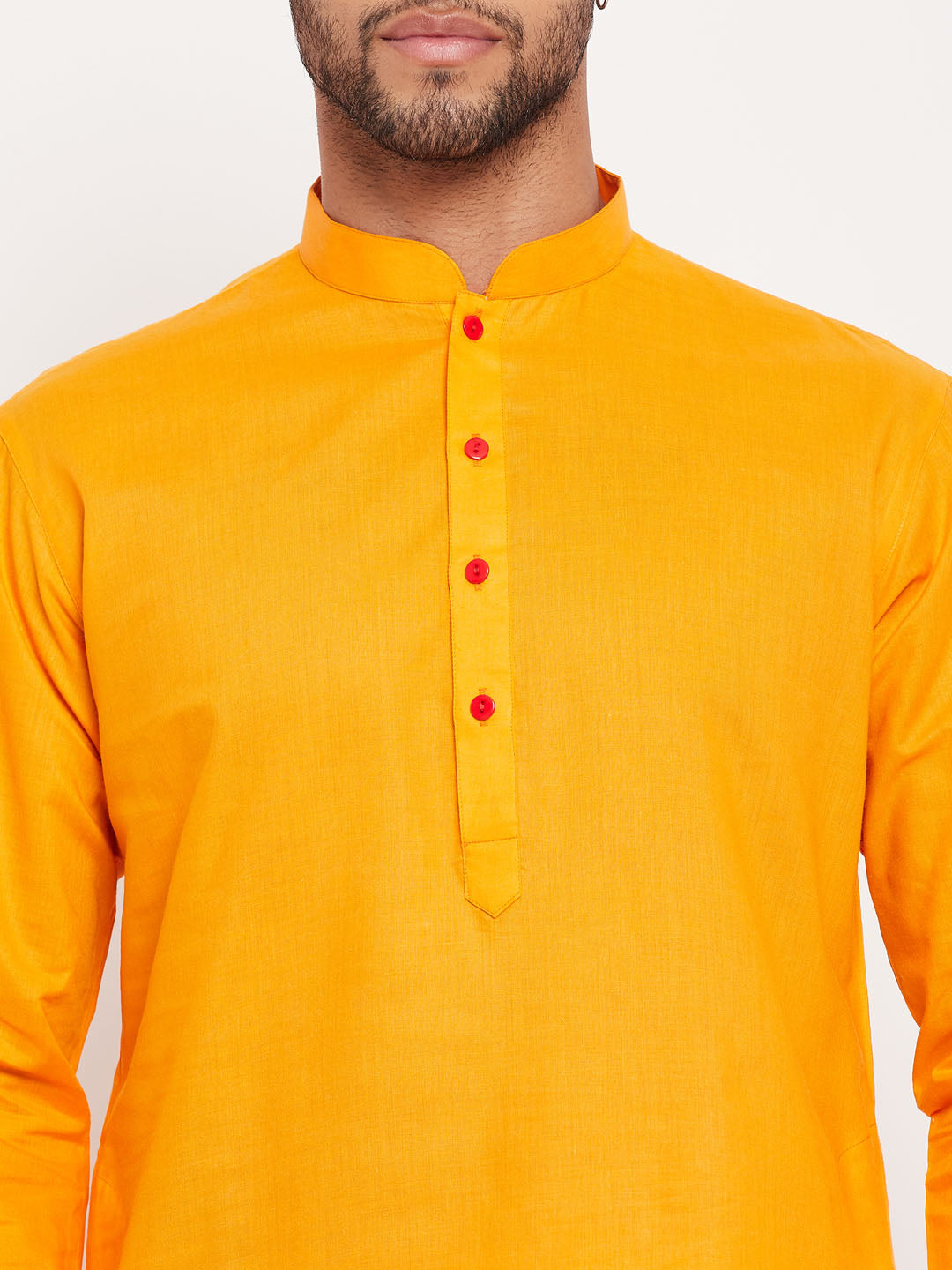 Men's Orange And White Cotton Kurta Pyjama Set