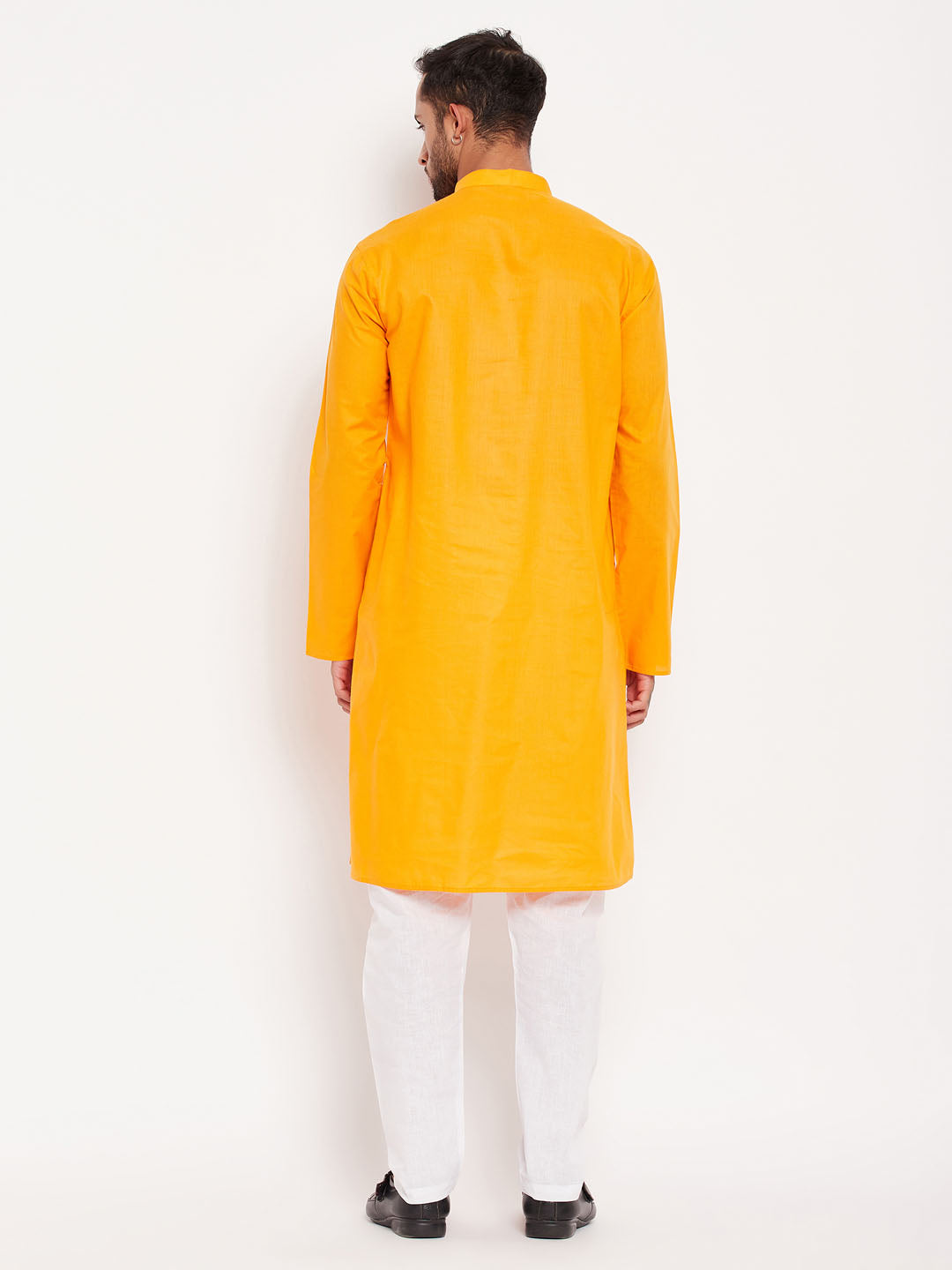 Men's Orange And White Cotton Kurta Pyjama Set