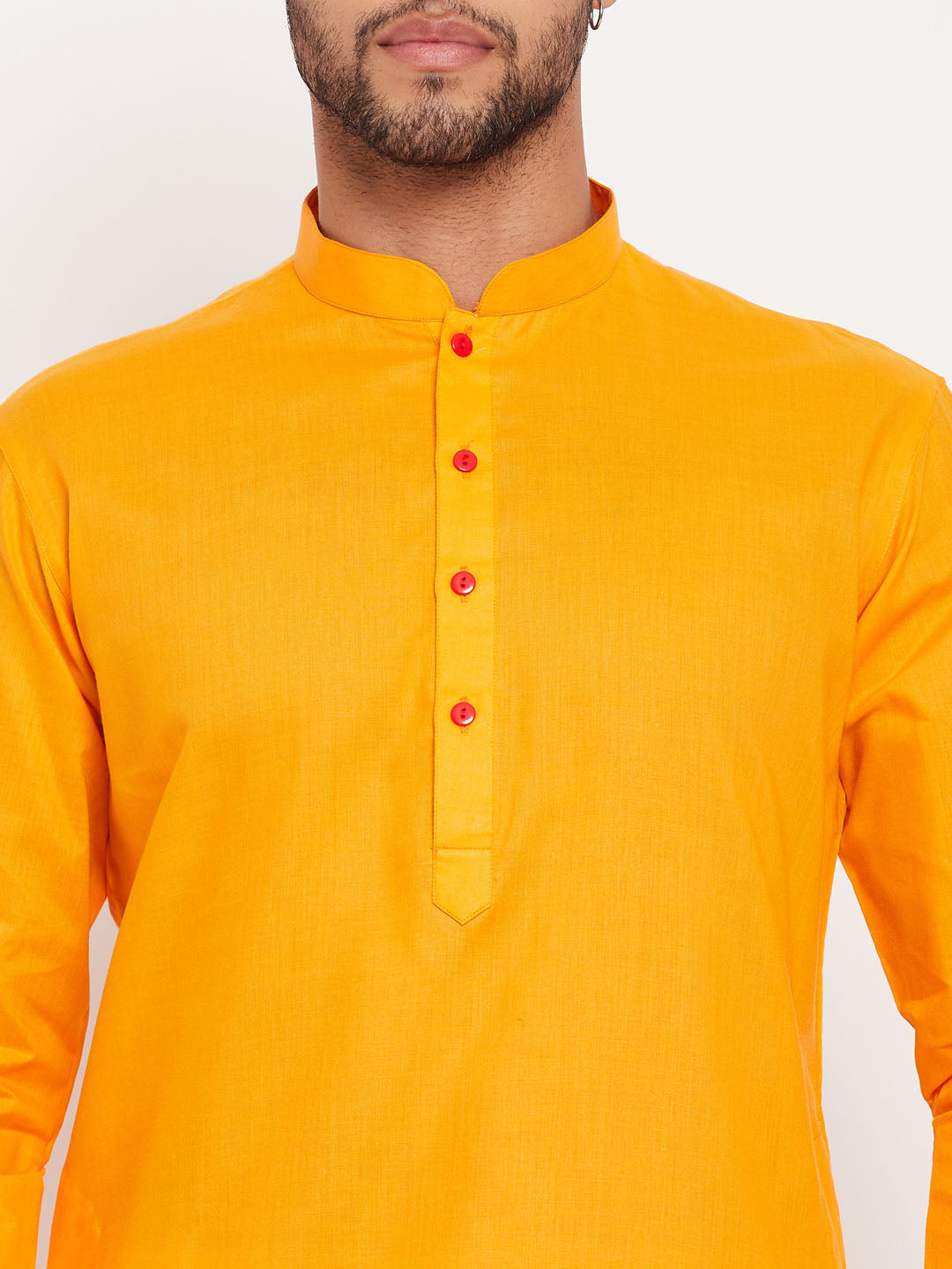 Men's Orange And White Cotton Kurta Pyjama Set