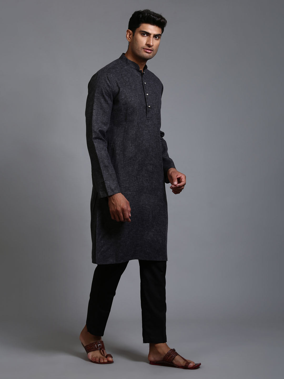 Men's Black Cotton Blend Kurta Pyjama Set