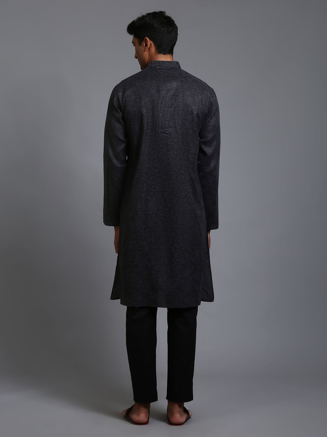 Men's Black Cotton Blend Kurta Pyjama Set