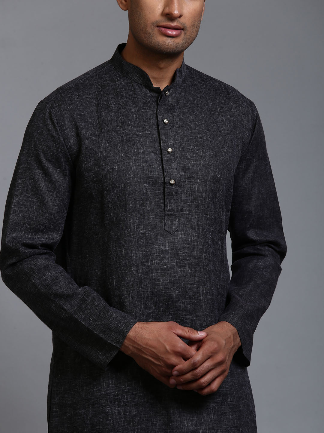 Men's Black Cotton Blend Kurta Pyjama Set