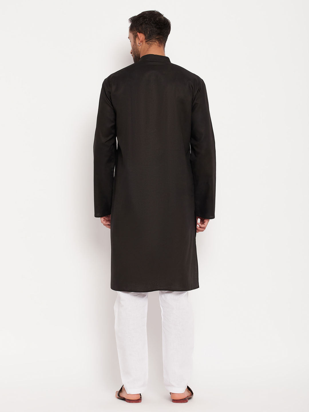 Men's Black And White Cotton Kurta Pyjama Set