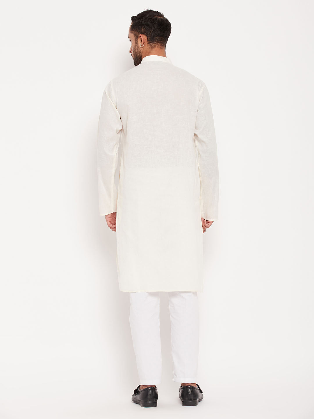 Men's Cream And White Cotton Kurta Pyjama Set