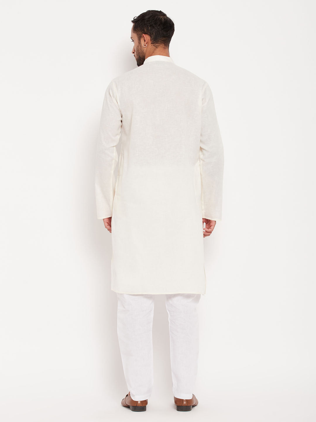 Men's Cream And White Cotton Kurta Pyjama Set