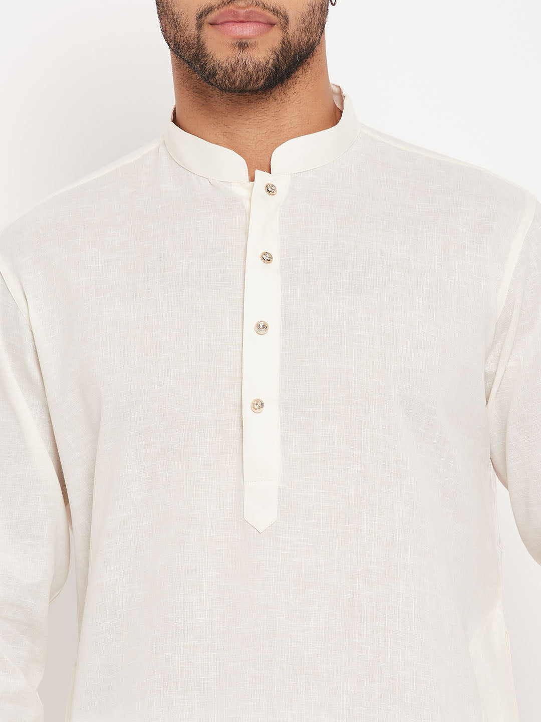 Men's Cream And White Cotton Kurta Pyjama Set