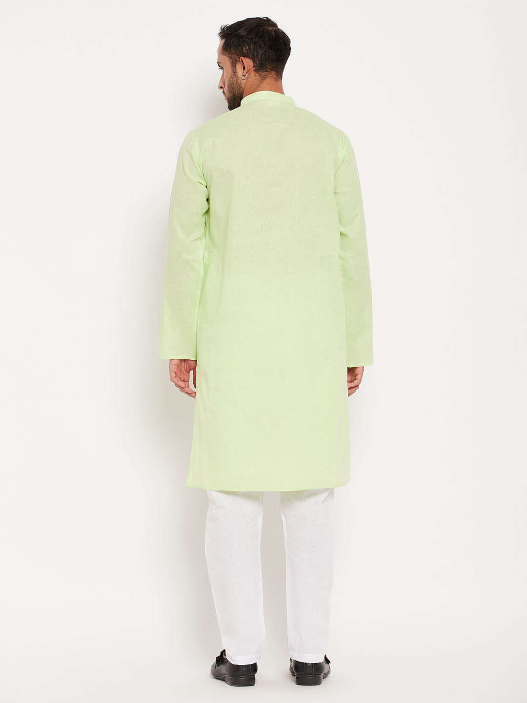 Men's Green And White Cotton Kurta Pyjama Set