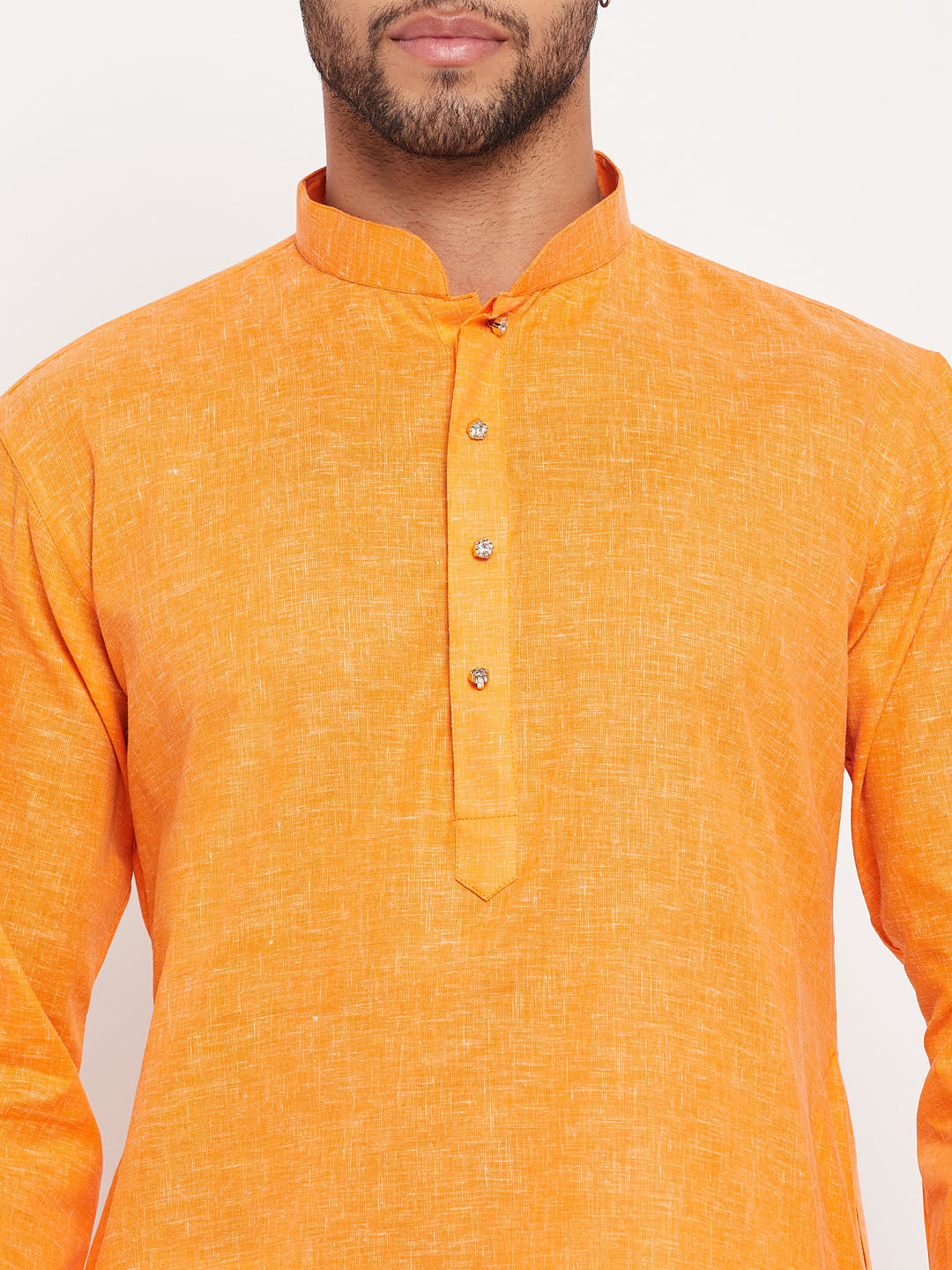 Men's Orange And White Cotton Kurta Pyjama Set