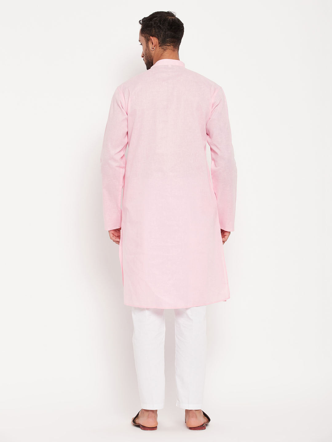 Men's Pink And White Cotton Kurta Pyjama Set