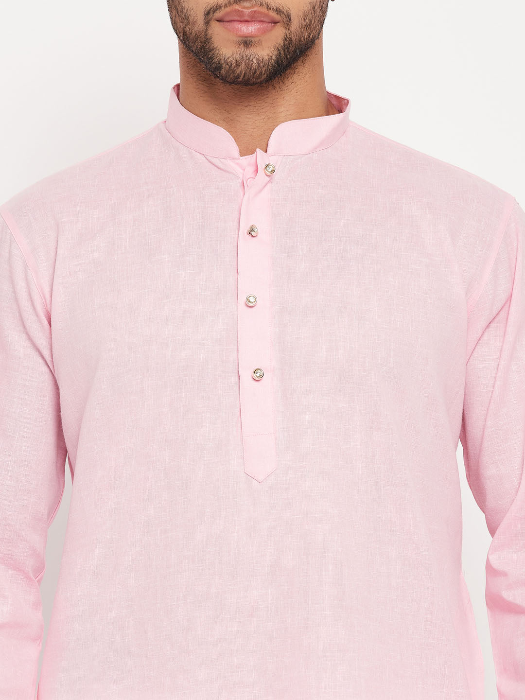 Men's Pink And White Cotton Kurta Pyjama Set