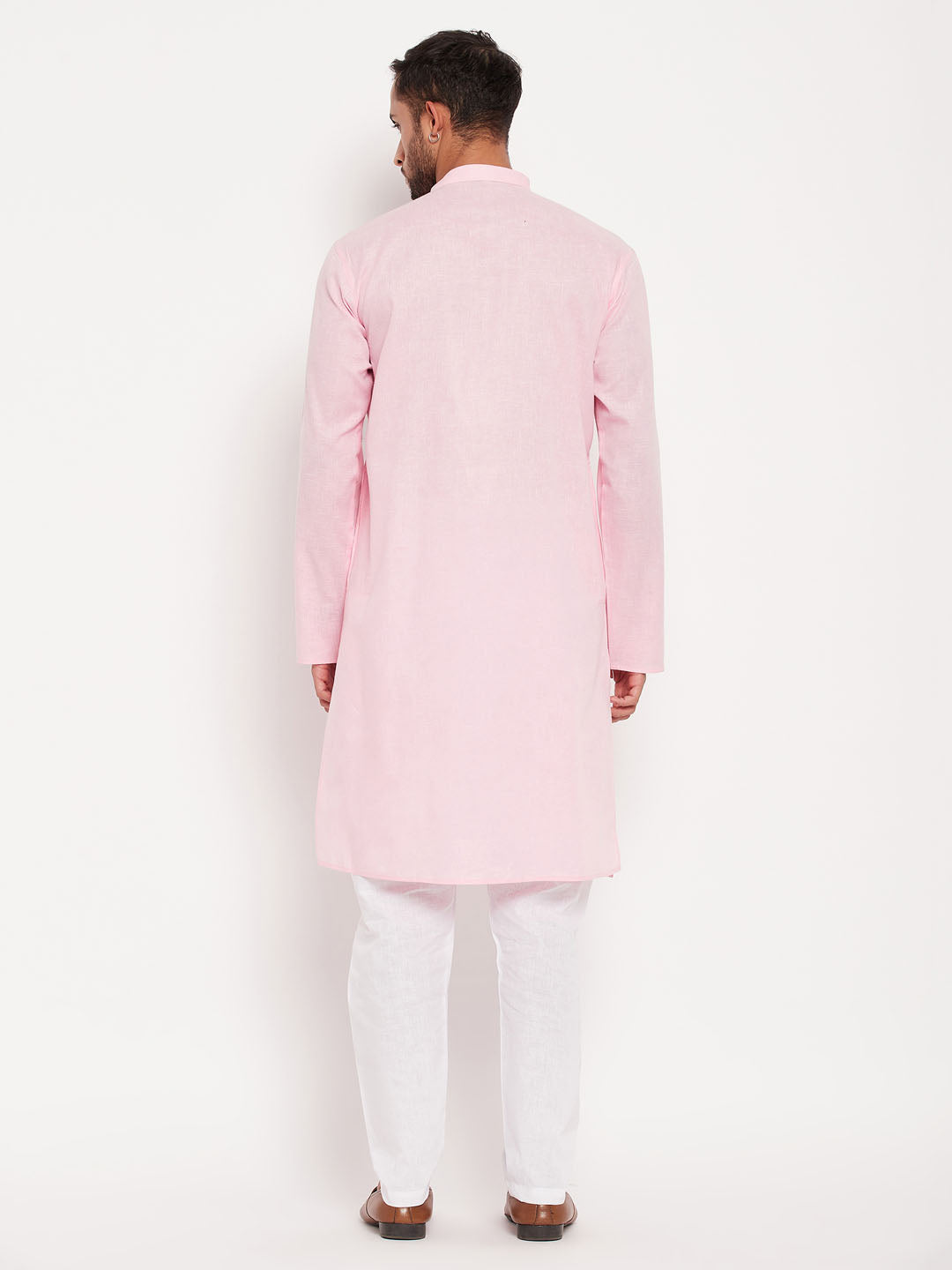 Men's Pink And White Cotton Kurta Pyjama Set